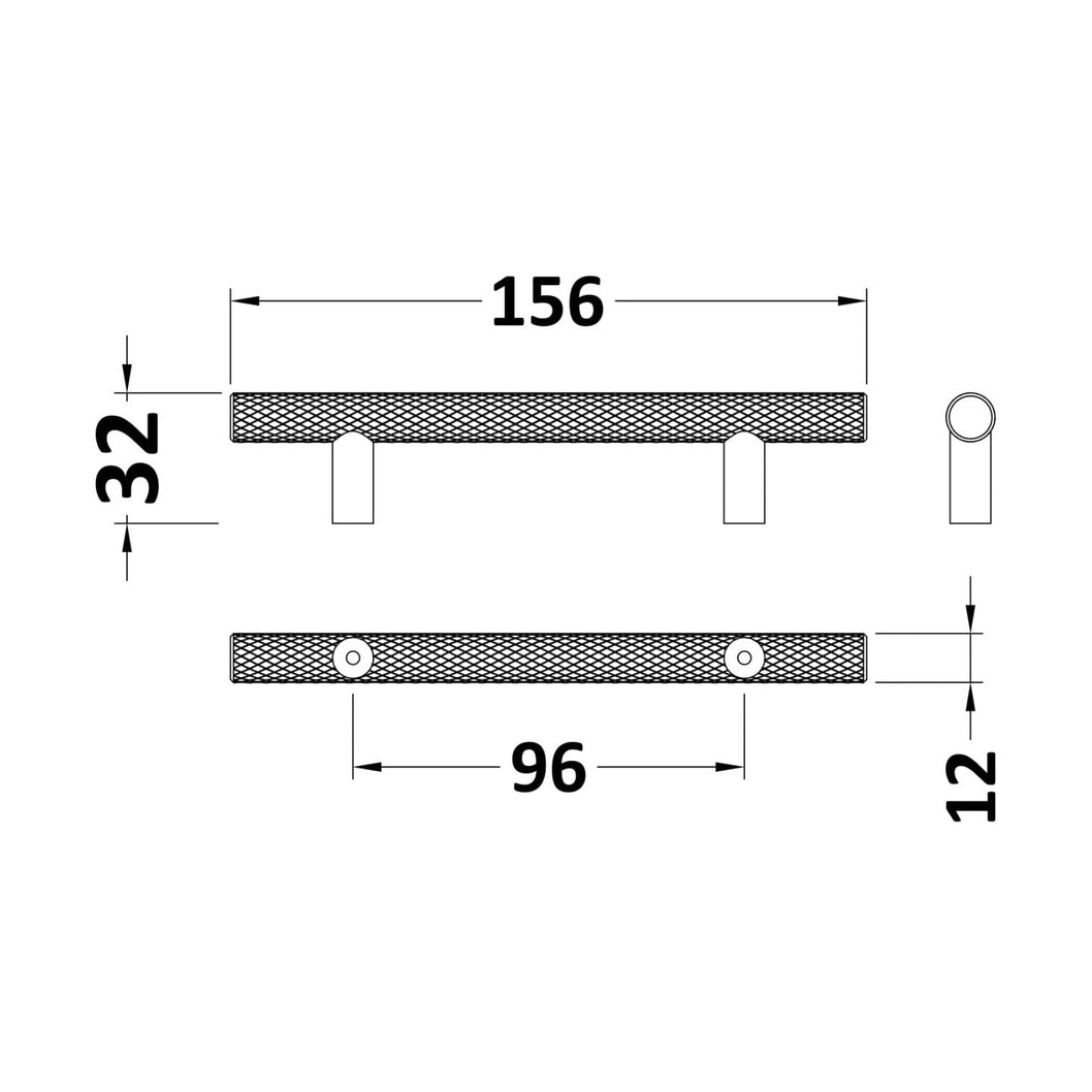Hudson Reed Handles Knurled Bar Handle 96mm Contemp Black Brass 156x12x32mm - JJ Building Materials