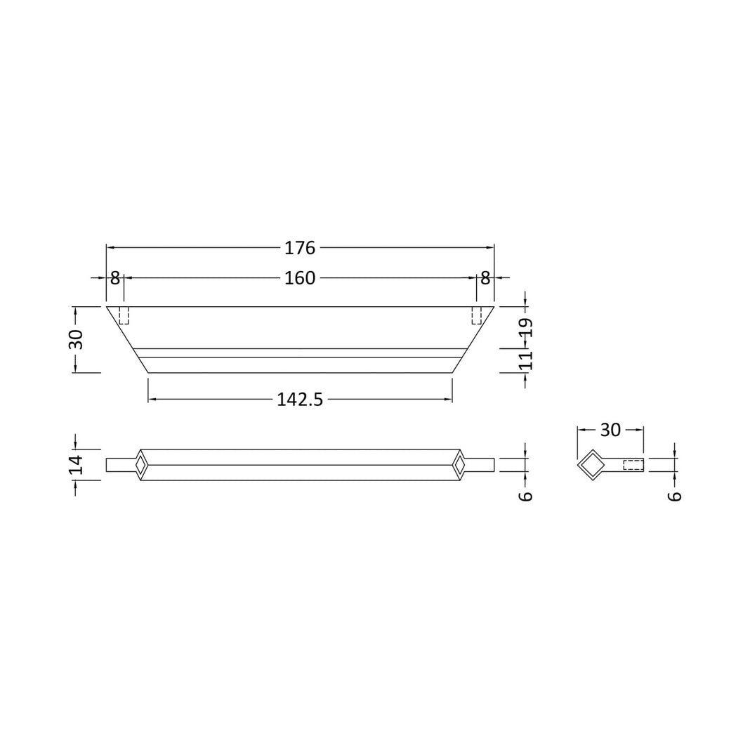 Hudson Reed Handles Profile Handle 160mm Contemp Chrome Aluminium 14x176x30mm - JJ Building Materials