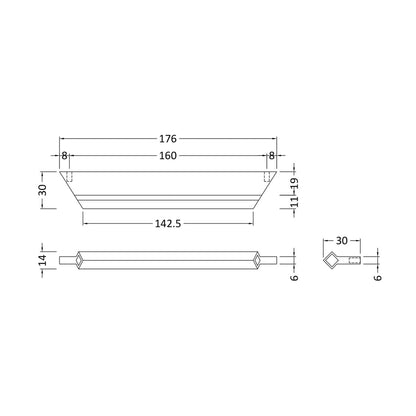 Hudson Reed Handles Profile Handle 160mm Contemp Chrome Aluminium 14x176x30mm - JJ Building Materials