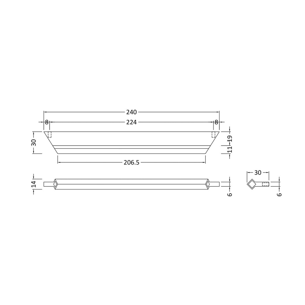 Hudson Reed Handles Profile Handle 224mm Contemp Chrome Aluminium 14x240x30mm - JJ Building Materials