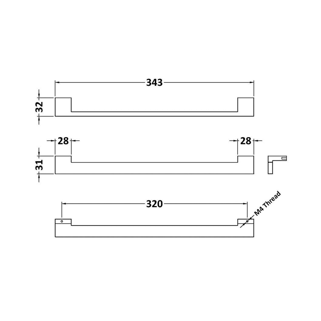 Hudson Reed Handles Square Drop Handle 320mm Contemp Chrome Stainless Steel 343x32x10mm - JJ Building Materials