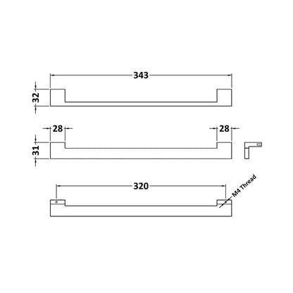 Hudson Reed Handles Square Drop Handle 320mm Contemp Chrome Stainless Steel 343x32x10mm - JJ Building Materials