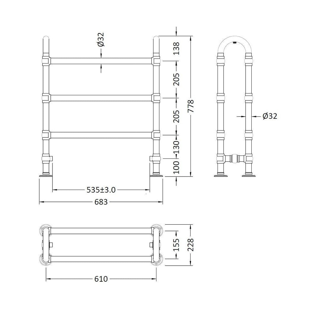 Hudson Reed Heated Towels Rails Adelaide Trad Chrome Steel 762x685x230mm - JJ Building Materials