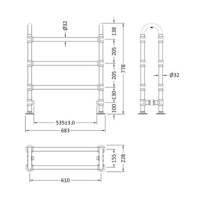 Hudson Reed Heated Towels Rails Adelaide Trad Chrome Steel 762x685x230mm - JJ Building Materials