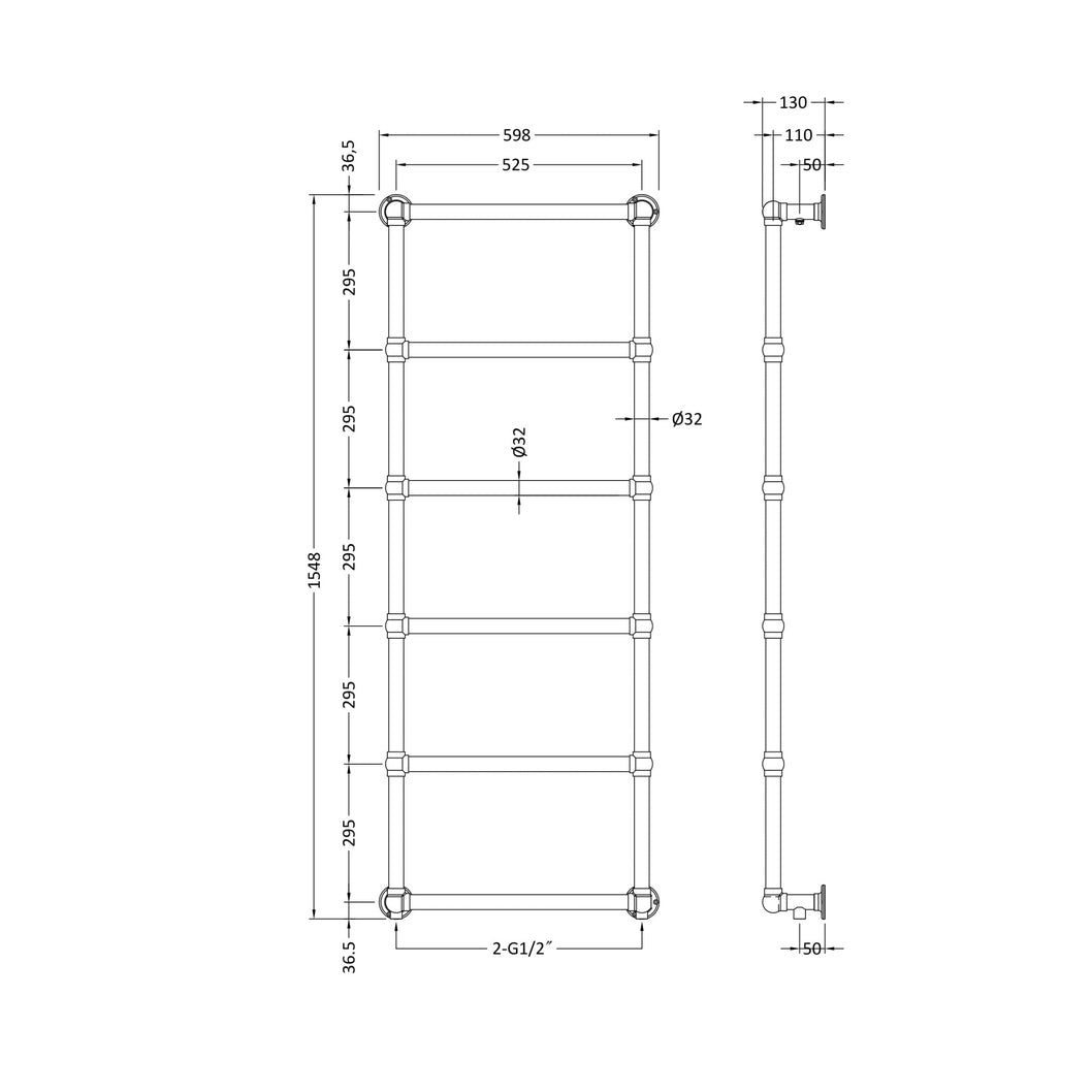 Hudson Reed Heated Towels Rails Countess Trad Chrome Steel 1548x598x110mm - JJ Building Materials