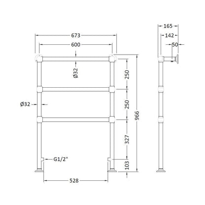 Hudson Reed Heated Towels Rails Countess Trad Chrome Steel 966x676x165mm - JJ Building Materials