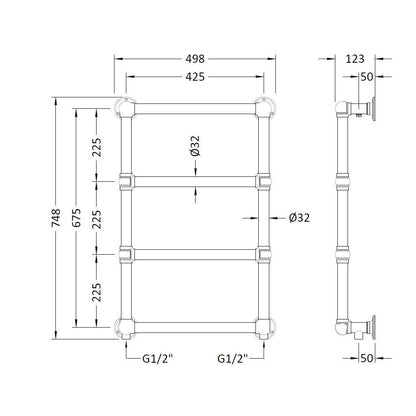 Hudson Reed Heated Towels Rails Epsom Wall Mounted Towel Rail Trad Chrome Steel 748x498x123mm - JJ Building Materials