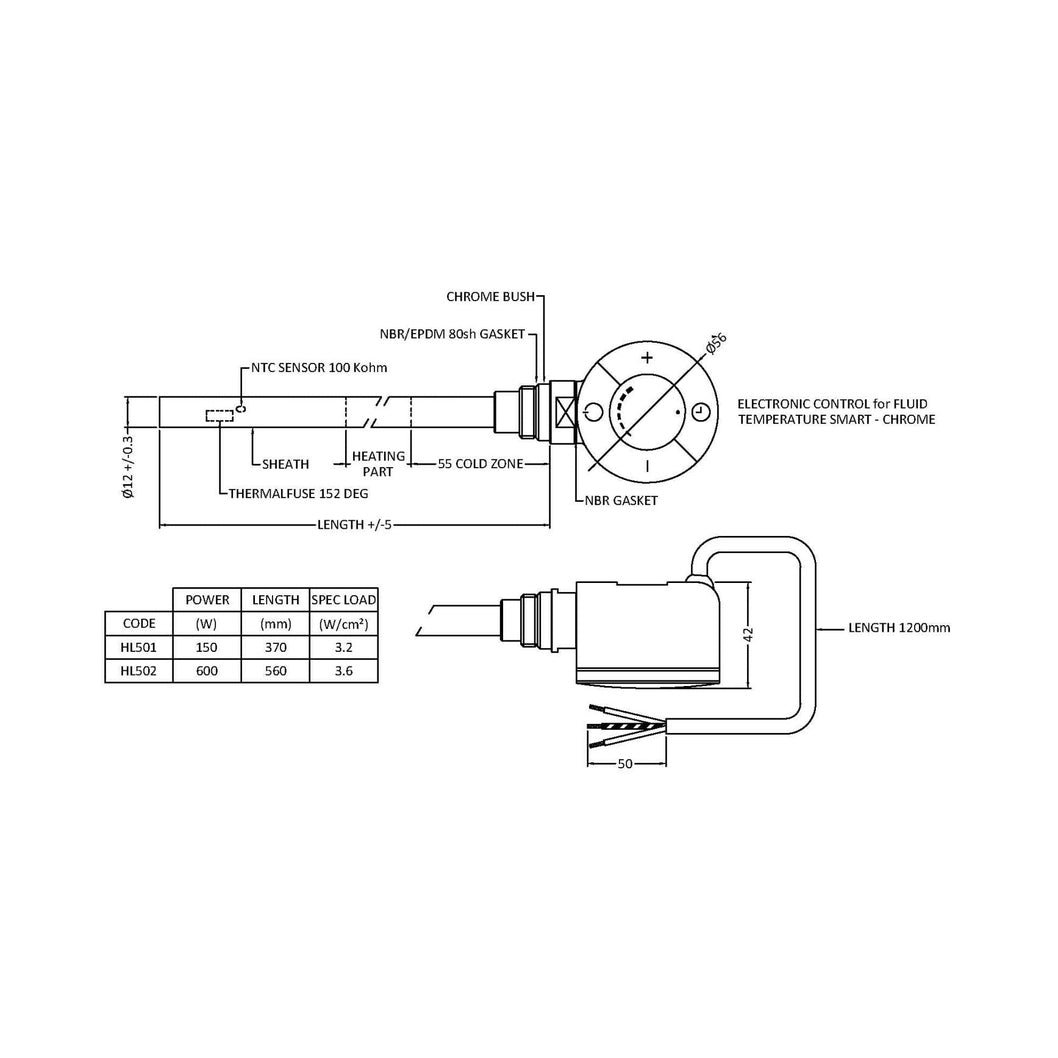 Hudson Reed Heating Extras Thermostatic Heating Element Contemp Chrome Stainless Steel 45x56x435mm - HL501 - JJ Building Materials