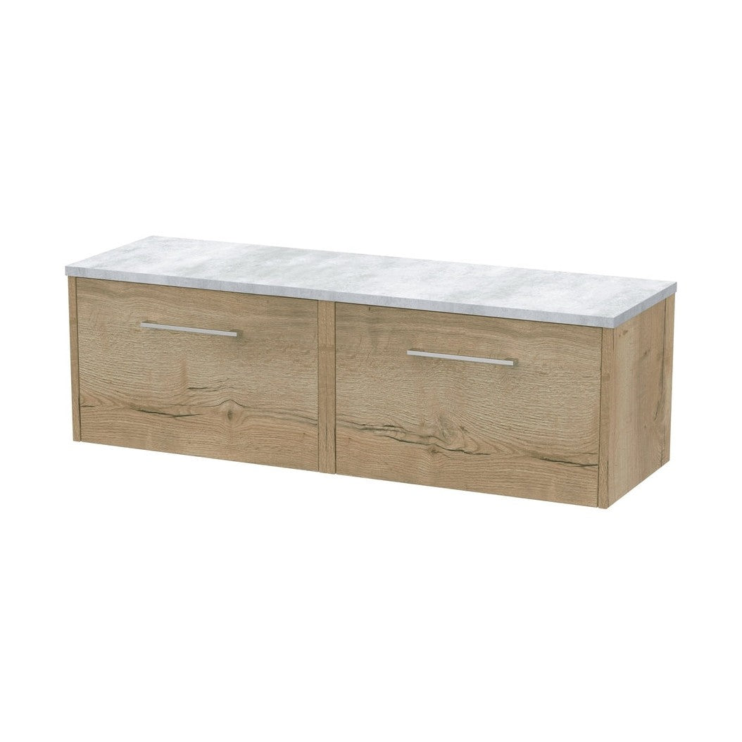 Hudson Reed Juno 1200 Wall Hung 2-drawer Vanity & Laminate Worktop Contemp Autumn Oak MFC Textured Woodgrain 381x1205x390mm - JNU1822LBG2 - JJ Building Materials