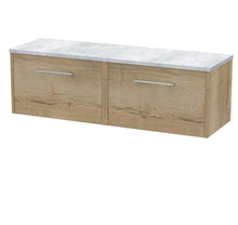 Hudson Reed Juno 1200 Wall Hung 2 - drawer Vanity & Laminate Worktop Contemp Autumn Oak MFC Textured Woodgrain 381x1205x390mm - JNU1822LBG2 - JJ Building Materials