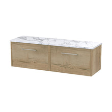 Hudson Reed Juno 1200 Wall Hung 2-drawer Vanity & Laminate Worktop Contemp Autumn Oak MFC Textured Woodgrain 381x1205x390mm - JNU1822LCM2 - JJ Building Materials