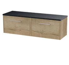 Hudson Reed Juno 1200 Wall Hung 2 - drawer Vanity & Laminate Worktop Contemp Autumn Oak MFC Textured Woodgrain 381x1205x390mm - JNU1822LSB2 - JJ Building Materials