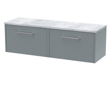 Hudson Reed Juno 1200 Wall Hung 2 - drawer Vanity & Laminate Worktop Contemp Coastal Grey MFC Smooth Matt 381x1205x390mm - JNU2322LBG2 - JJ Building Materials