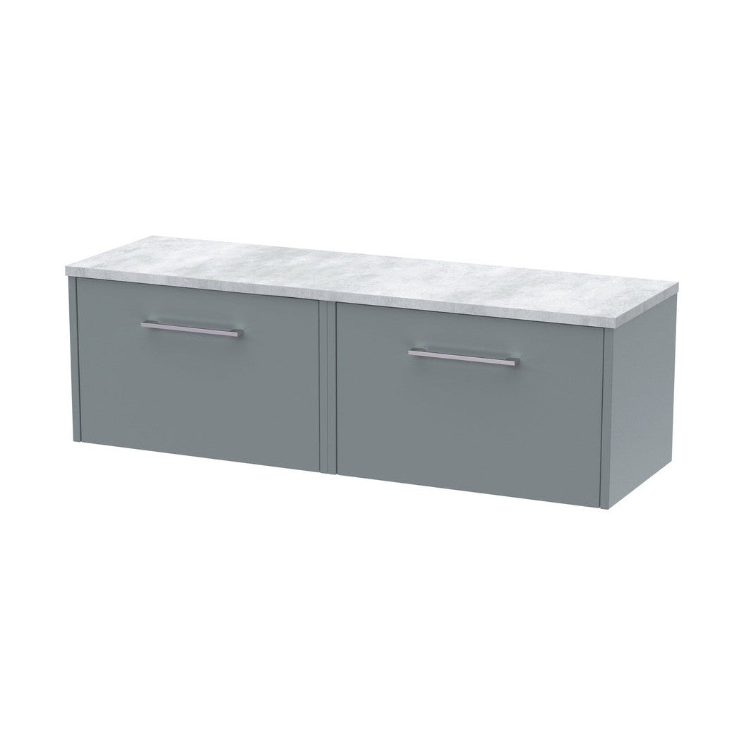 Hudson Reed Juno 1200 Wall Hung 2-drawer Vanity & Laminate Worktop Contemp Coastal Grey MFC Smooth Matt 381x1205x390mm - JNU2322LBG2 - JJ Building Materials