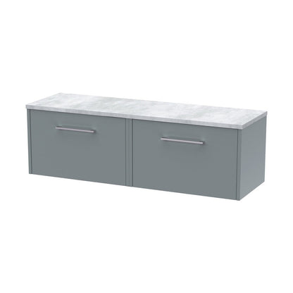 Hudson Reed Juno 1200 Wall Hung 2-drawer Vanity & Laminate Worktop Contemp Coastal Grey MFC Smooth Matt 381x1205x390mm - JNU2322LBG2 - JJ Building Materials
