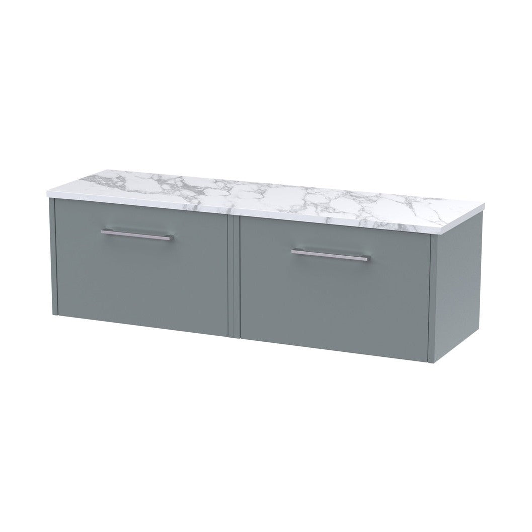 Hudson Reed Juno 1200 Wall Hung 2-drawer Vanity & Laminate Worktop Contemp Coastal Grey MFC Smooth Matt 381x1205x390mm - JNU2322LCM2 - JJ Building Materials