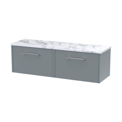 Hudson Reed Juno 1200 Wall Hung 2-drawer Vanity & Laminate Worktop Contemp Coastal Grey MFC Smooth Matt 381x1205x390mm - JNU2322LCM2 - JJ Building Materials
