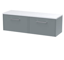Hudson Reed Juno 1200 Wall Hung 2 - drawer Vanity & Laminate Worktop Contemp Coastal Grey MFC Smooth Matt 381x1205x390mm - JNU2322LSW2 - JJ Building Materials