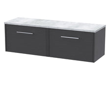 Hudson Reed Juno 1200 Wall Hung 2 - drawer Vanity & Laminate Worktop Contemp Graphite Grey Woodgrain MFC Textured Woodgrain 381x1205x390mm - JNU2222LBG2 - JJ Building Materials