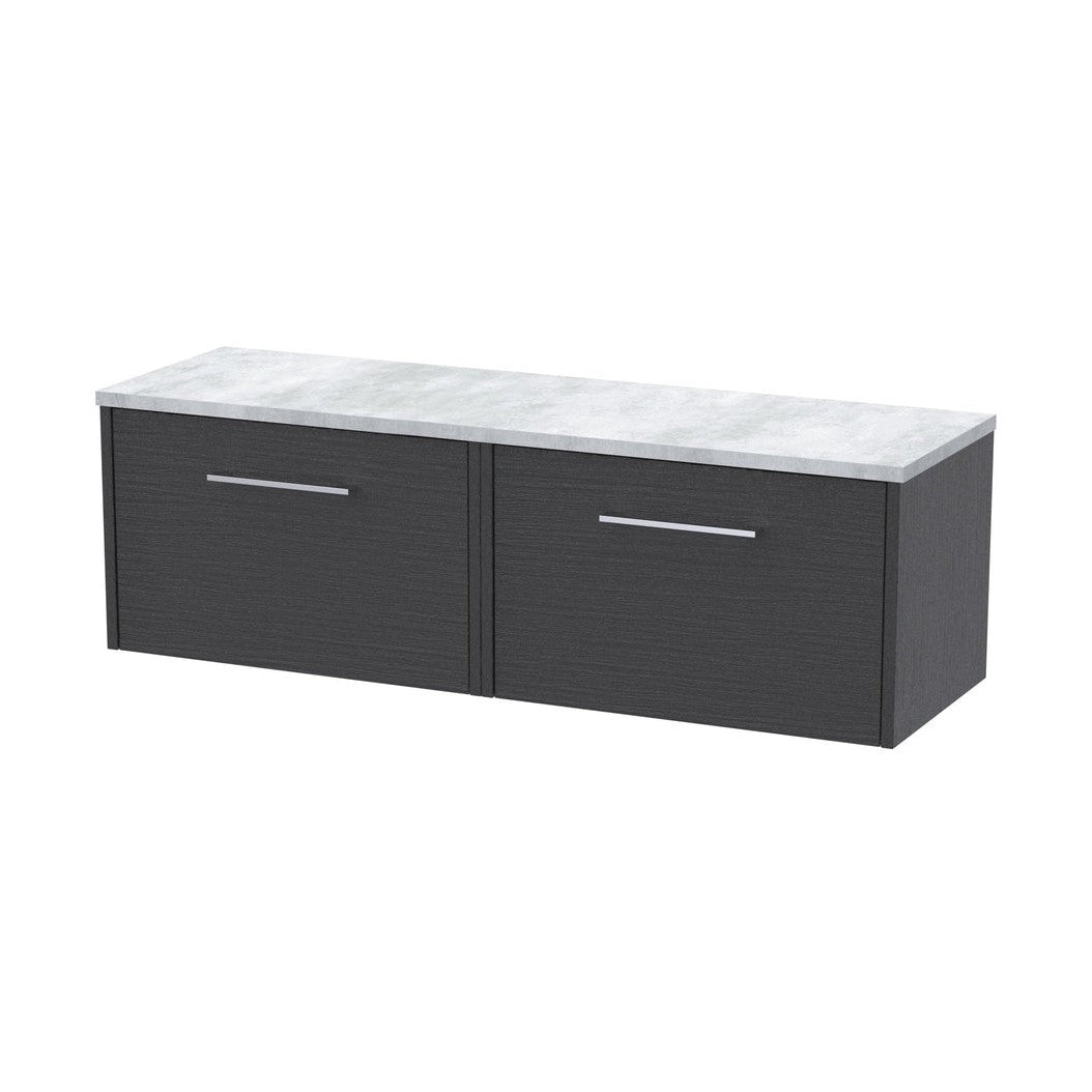 Hudson Reed Juno 1200 Wall Hung 2-drawer Vanity & Laminate Worktop Contemp Graphite Grey Woodgrain MFC Textured Woodgrain 381x1205x390mm - JNU2222LBG2 - JJ Building Materials