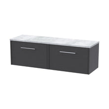 Hudson Reed Juno 1200 Wall Hung 2-drawer Vanity & Laminate Worktop Contemp Graphite Grey Woodgrain MFC Textured Woodgrain 381x1205x390mm - JNU2222LBG2 - JJ Building Materials