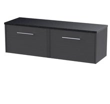 Hudson Reed Juno 1200 Wall Hung 2 - drawer Vanity & Laminate Worktop Contemp Graphite Grey Woodgrain MFC Textured Woodgrain 381x1205x390mm - JNU2222LSB2 - JJ Building Materials