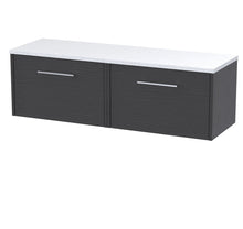 Hudson Reed Juno 1200 Wall Hung 2 - drawer Vanity & Laminate Worktop Contemp Graphite Grey Woodgrain MFC Textured Woodgrain 381x1205x390mm - JNU2222LSW2 - JJ Building Materials