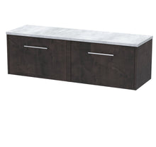 Hudson Reed Juno 1200 Wall Hung 2 - drawer Vanity & Laminate Worktop Contemp Metallic Slate MFC Textured Matt 381x1205x390mm - JNU2622LBG2 - JJ Building Materials