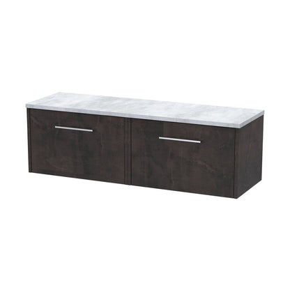 Hudson Reed Juno 1200 Wall Hung 2-drawer Vanity & Laminate Worktop Contemp Metallic Slate MFC Textured Matt 381x1205x390mm - JNU2622LBG2 - JJ Building Materials