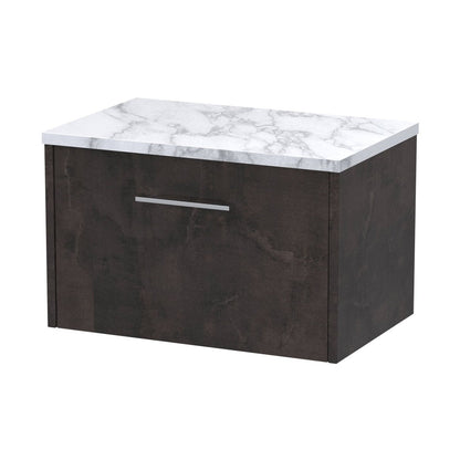 Hudson Reed Juno 1200 Wall Hung 2-drawer Vanity & Laminate Worktop Contemp Metallic Slate MFC Textured Matt 381x1205x390mm - JNU2622LCM2 - JJ Building Materials