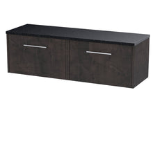 Hudson Reed Juno 1200 Wall Hung 2 - drawer Vanity & Laminate Worktop Contemp Metallic Slate MFC Textured Matt 381x1205x390mm - JNU2622LSB2 - JJ Building Materials