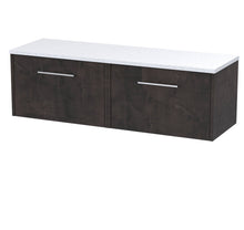Hudson Reed Juno 1200 Wall Hung 2 - drawer Vanity & Laminate Worktop Contemp Metallic Slate MFC Textured Matt 381x1205x390mm - JNU2622LSW2 - JJ Building Materials
