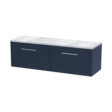 Hudson Reed Juno 1200 Wall Hung 2-drawer Vanity & Laminate Worktop Contemp Midnight Blue MFC Painted Matt 381x1205x390mm - JNU2922LBG2 - JJ Building Materials