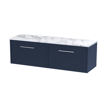 Hudson Reed Juno 1200 Wall Hung 2-drawer Vanity & Laminate Worktop Contemp Midnight Blue MFC Painted Matt 381x1205x390mm - JNU2922LCM2 - JJ Building Materials