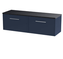 Hudson Reed Juno 1200 Wall Hung 2 - drawer Vanity & Laminate Worktop Contemp Midnight Blue MFC Painted Matt 381x1205x390mm - JNU2922LSB2 - JJ Building Materials
