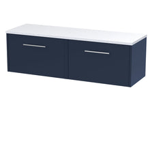 Hudson Reed Juno 1200 Wall Hung 2 - drawer Vanity & Laminate Worktop Contemp Midnight Blue MFC Painted Matt 381x1205x390mm - JNU2922LSW2 - JJ Building Materials