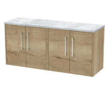 Hudson Reed Juno 1200 Wall Hung 4 - door Vanity & Laminate Worktop Contemp Autumn Oak MFC Textured Woodgrain 561x1205x390mm - JNU1823LBG2 - JJ Building Materials