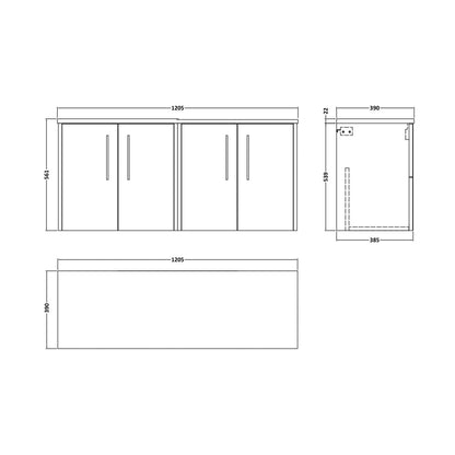 Hudson Reed Juno 1200 Wall Hung 4-door Vanity & Laminate Worktop Contemp Autumn Oak MFC Textured Woodgrain 561x1205x390mm - JNU1823LBG2 - JJ Building Materials