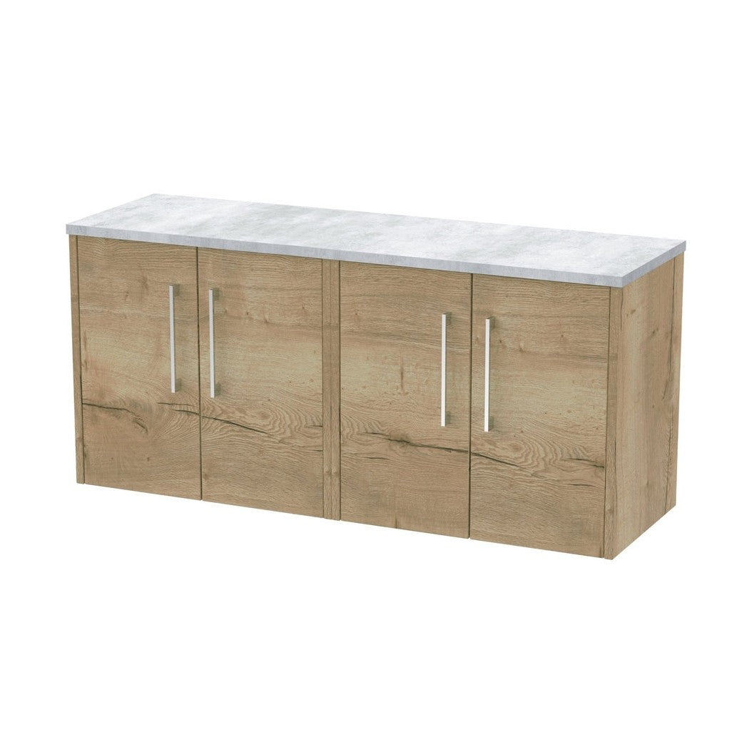 Hudson Reed Juno 1200 Wall Hung 4-door Vanity & Laminate Worktop Contemp Autumn Oak MFC Textured Woodgrain 561x1205x390mm - JNU1823LBG2 - JJ Building Materials
