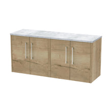 Hudson Reed Juno 1200 Wall Hung 4-door Vanity & Laminate Worktop Contemp Autumn Oak MFC Textured Woodgrain 561x1205x390mm - JNU1823LBG2 - JJ Building Materials