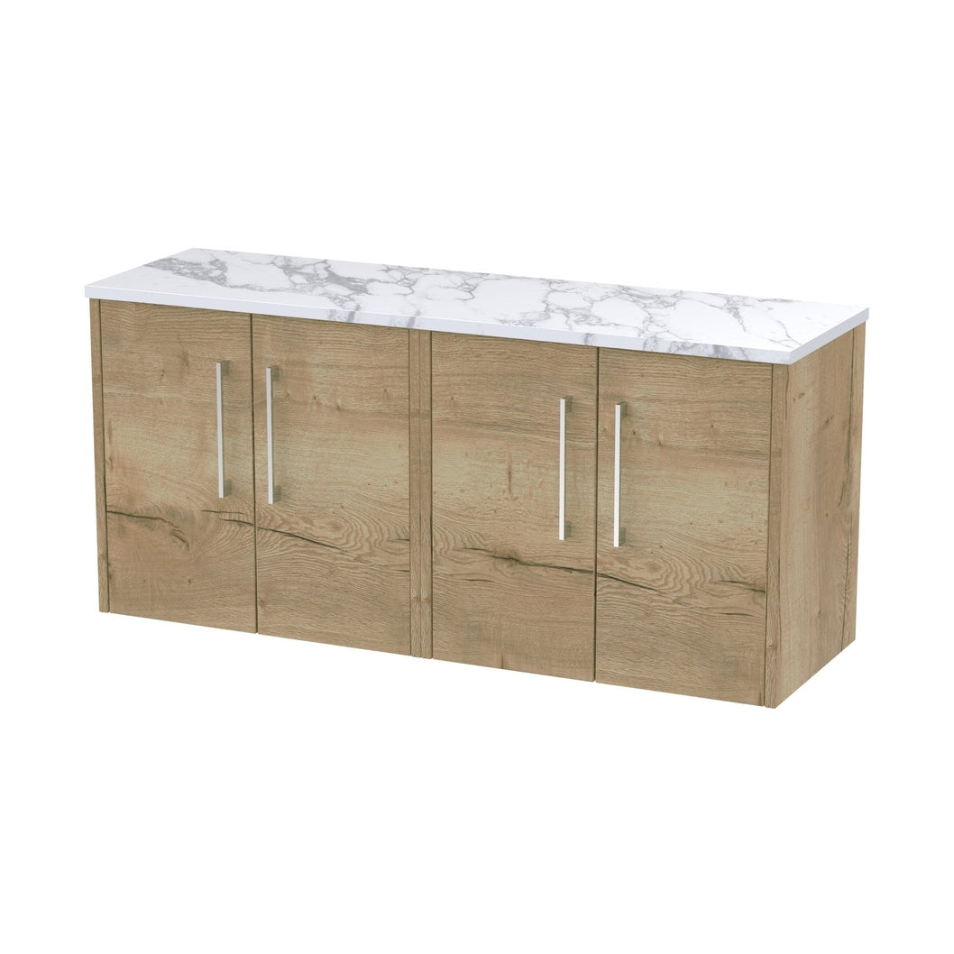 Hudson Reed Juno 1200 Wall Hung 4-door Vanity & Laminate Worktop Contemp Autumn Oak MFC Textured Woodgrain 561x1205x390mm - JNU1823LCM2 - JJ Building Materials