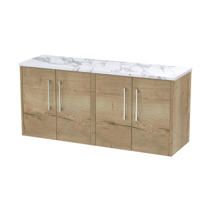 Hudson Reed Juno 1200 Wall Hung 4-door Vanity & Laminate Worktop Contemp Autumn Oak MFC Textured Woodgrain 561x1205x390mm - JNU1823LCM2 - JJ Building Materials