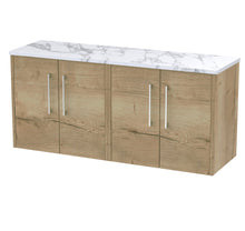 Hudson Reed Juno 1200 Wall Hung 4 - door Vanity & Laminate Worktop Contemp Autumn Oak MFC Textured Woodgrain 561x1205x390mm - JNU1823LCM2 - JJ Building Materials