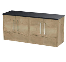 Hudson Reed Juno 1200 Wall Hung 4 - door Vanity & Laminate Worktop Contemp Autumn Oak MFC Textured Woodgrain 561x1205x390mm - JNU1823LSB2 - JJ Building Materials