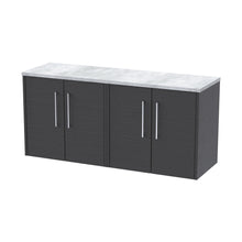 Hudson Reed Juno 1200 Wall Hung 4-door Vanity & Laminate Worktop Contemp Graphite Grey Woodgrain MFC Textured Woodgrain 561x1205x390mm - JNU2223LBG2 - JJ Building Materials