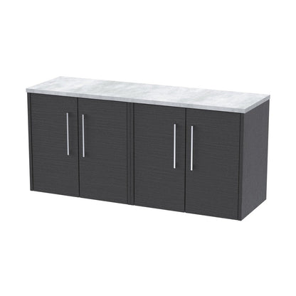 Hudson Reed Juno 1200 Wall Hung 4-door Vanity & Laminate Worktop Contemp Graphite Grey Woodgrain MFC Textured Woodgrain 561x1205x390mm - JNU2223LBG2 - JJ Building Materials