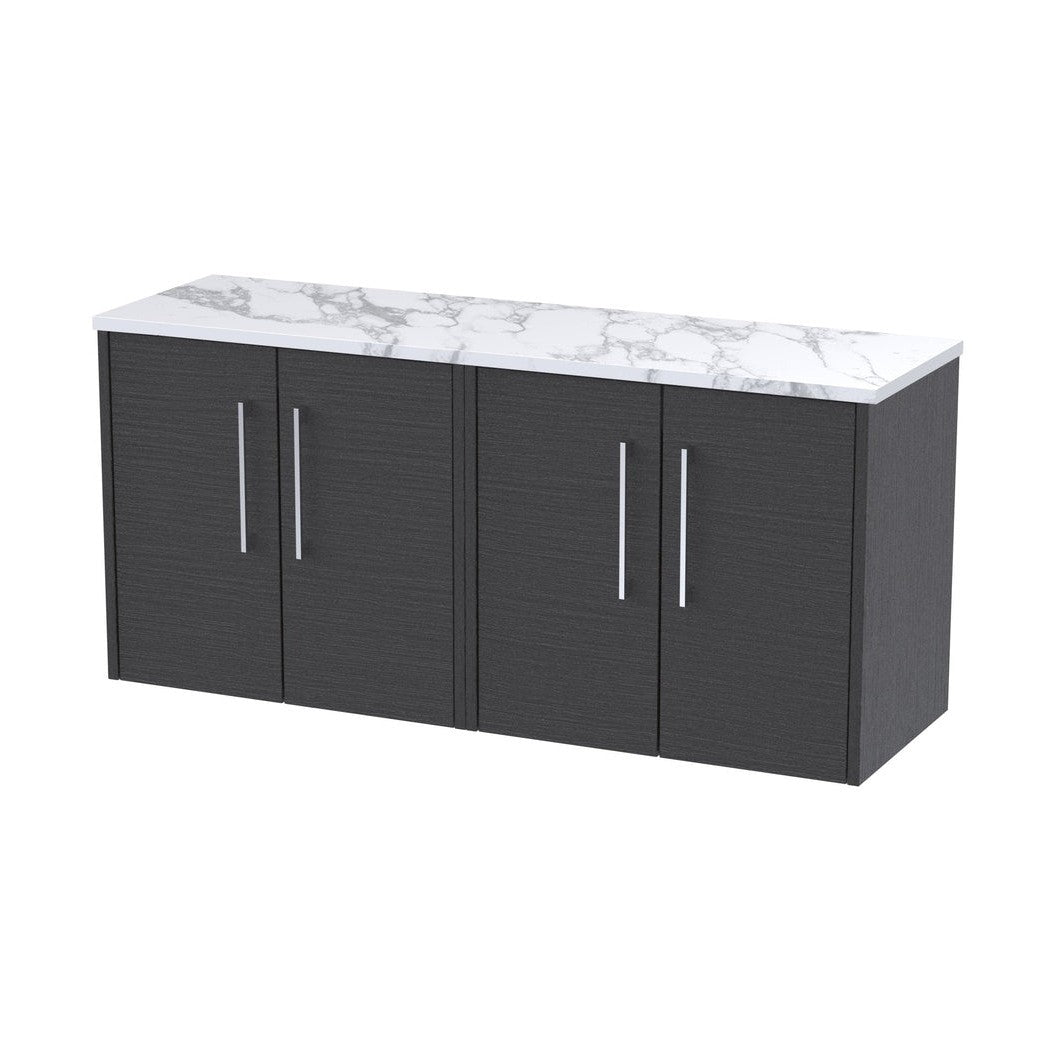 Hudson Reed Juno 1200 Wall Hung 4-door Vanity & Laminate Worktop Contemp Graphite Grey Woodgrain MFC Textured Woodgrain 561x1205x390mm - JNU2223LCM2 - JJ Building Materials