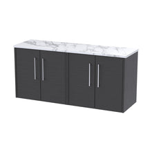 Hudson Reed Juno 1200 Wall Hung 4-door Vanity & Laminate Worktop Contemp Graphite Grey Woodgrain MFC Textured Woodgrain 561x1205x390mm - JNU2223LCM2 - JJ Building Materials