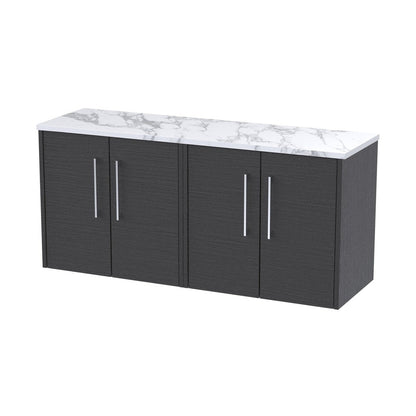 Hudson Reed Juno 1200 Wall Hung 4-door Vanity & Laminate Worktop Contemp Graphite Grey Woodgrain MFC Textured Woodgrain 561x1205x390mm - JNU2223LCM2 - JJ Building Materials