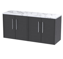 Hudson Reed Juno 1200 Wall Hung 4 - door Vanity & Laminate Worktop Contemp Graphite Grey Woodgrain MFC Textured Woodgrain 561x1205x390mm - JNU2223LCM2 - JJ Building Materials